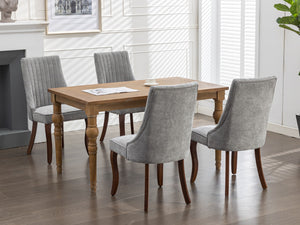 English Elm Rayon High-Back Dining Chair Set with Plush Flocking Fabric, Triple-Elastic Cushion & Solid Wood Legs Gray W1143P151493