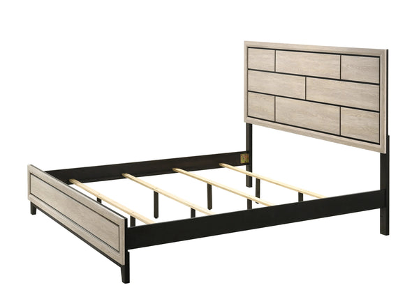 English Elm Cotemporary Geometric Tiled Headboard Queen Bed with Low-Profile Frame and Minimalist Zen Design Cream White 66.4 L x 40 W x 7 H B011S00747