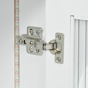 English Elm K&K Rolling Kitchen Island with LED Lighting, Power Outlets, Fluted Glass Doors and Mobile Storage Hub White WF316018AAW