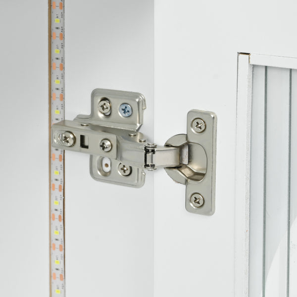 English Elm K&K Rolling Kitchen Island with LED Lighting, Power Outlets, Fluted Glass Doors and Mobile Storage Hub White WF316018AAW