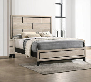 English Elm Cotemporary Geometric Tiled Headboard Queen Bed with Low-Profile Frame and Minimalist Zen Design Cream White 66.4 L x 40 W x 7 H B011S00747