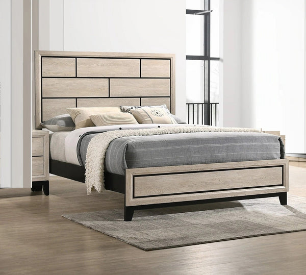 English Elm Cotemporary Geometric Tiled Headboard Queen Bed with Low-Profile Frame and Minimalist Zen Design Cream White 66.4 L x 40 W x 7 H B011S00747
