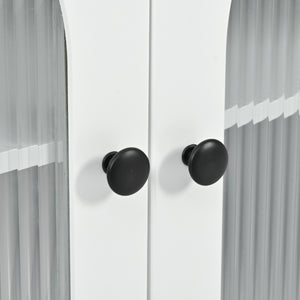 English Elm K&K Rolling Kitchen Island with LED Lighting, Power Outlets, Fluted Glass Doors and Mobile Storage Hub White WF316018AAW