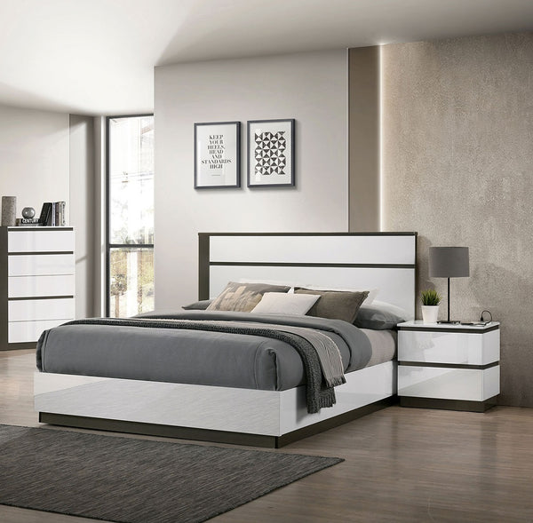 English Elm Contemporary High Gloss Two-Tone Nightstand with USB Port, Felt-Lined Drawer & Metallic Accents B011P158089