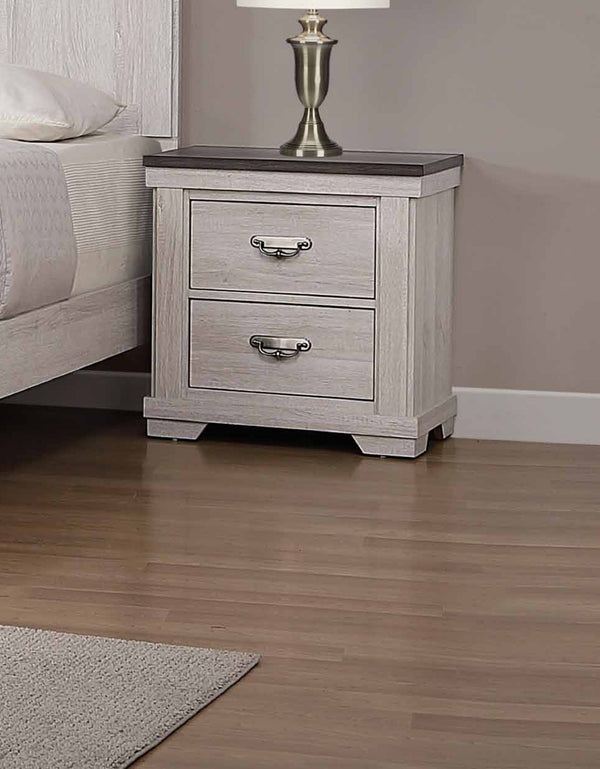 English Elm 1pc Leighton Nightstand Gray White Finish Rustic Farmhouse Two Drawer End Table Solid Wood 24.7"H B011P233931