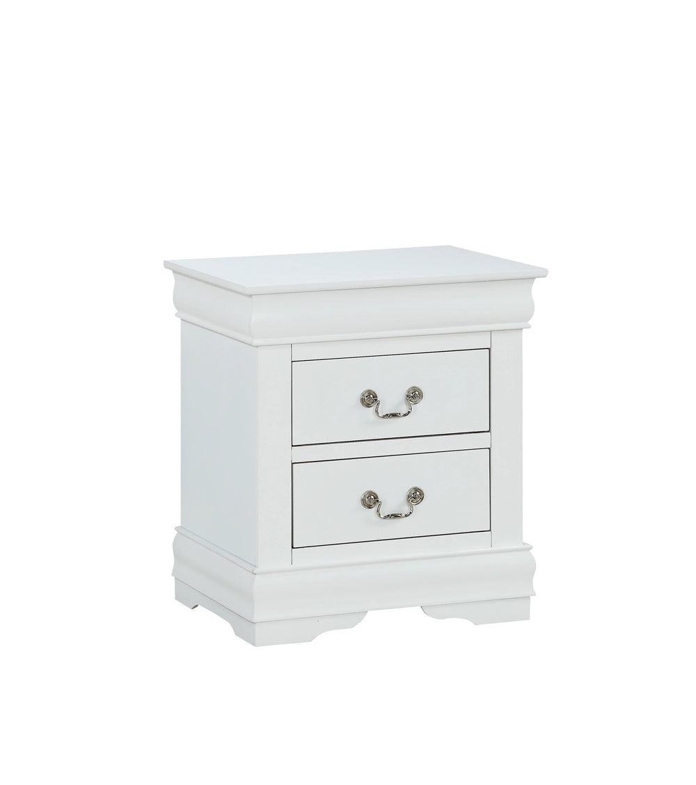 English Elm 1pc White Louis Philippe Nightstand Solid Wood Transitional Dovetail Construction Antique Brass Hanging Pulls, 21"L x 15.5"W x 23.5"H B011P159911