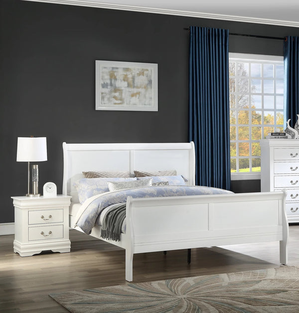 English Elm Full Size Bed White Louis Phillipe Sleigh Design Solid Wood 84.5"L Transitional Bedroom Centerpiece with Bracket Feet and Dovetail Craftsmanship B011S00761
