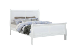 English Elm Queen Sleigh Bed White Louis Philippe Solid Wood 1pc – Transitional Dovetail Craftsmanship, Storage-Ready Design B011S00760