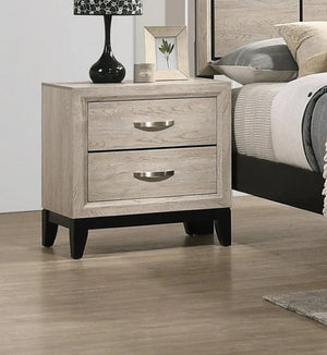 English Elm Contemporary sleek 2-drawer nightstand with recessed drawers, chrome handles, black base rail, modern bedside storage Cream White 26.25 L x 18.9 W x 23.8 H B011P159824