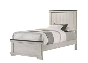 English Elm Farmhouse Rustic Antique White Panel Queen Bed with Tapered Feet Low Footboard and Brown Top Finish Brown white 47.3 L x 39 W x 7 H B011S00757