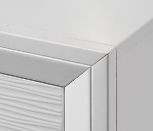 English Elm Contemporary sleek 2-drawer nightstand with recessed drawers, chrome handles, black base rail, modern bedside storage White 24.8 L x 18.75 W x 27.5 H B011P159825