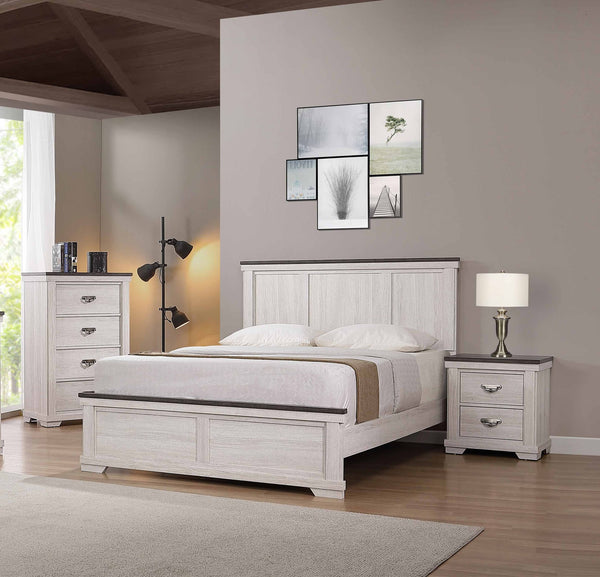 English Elm Farmhouse Rustic Antique White Panel Queen Bed with Tapered Feet Low Footboard and Brown Top Finish Brown white 68.8 L x 39 W x 7 H B011S00754