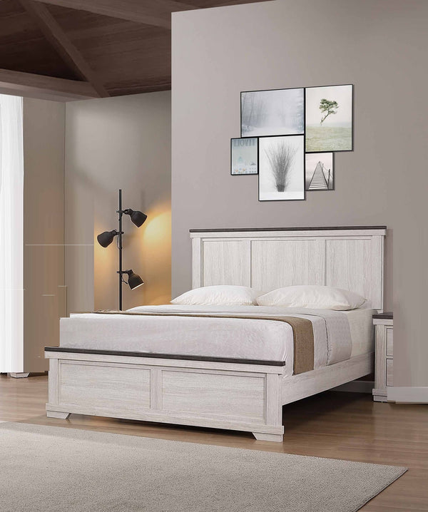 English Elm Farmhouse Rustic Antique White Panel Queen Bed with Tapered Feet Low Footboard and Brown Top Finish Brown white 68.8 L x 39 W x 7 H B011S00754
