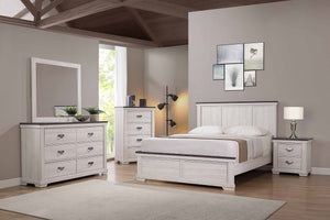 English Elm Farmhouse Rustic Antique White Panel Queen Bed with Tapered Feet Low Footboard and Brown Top Finish Brown white 68.8 L x 39 W x 7 H B011S00754