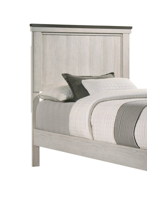 English Elm Farmhouse Rustic Antique White Panel Queen Bed with Tapered Feet Low Footboard and Brown Top Finish Brown white 47.3 L x 39 W x 7 H B011S00757
