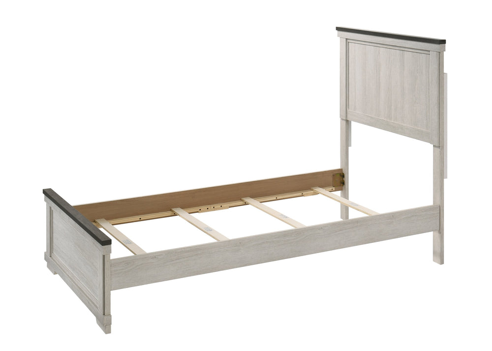 English Elm Farmhouse Rustic Antique White Panel Queen Bed with Tapered Feet Low Footboard and Brown Top Finish Brown white 47.3 L x 39 W x 7 H B011S00757