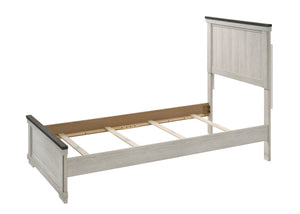 English Elm Farmhouse Rustic Antique White Panel Queen Bed with Tapered Feet Low Footboard and Brown Top Finish Brown white 47.3 L x 39 W x 7 H B011S00757