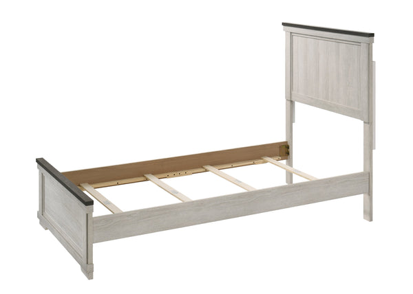 English Elm Farmhouse Rustic Antique White Panel Queen Bed with Tapered Feet Low Footboard and Brown Top Finish Brown white 47.3 L x 39 W x 7 H B011S00757