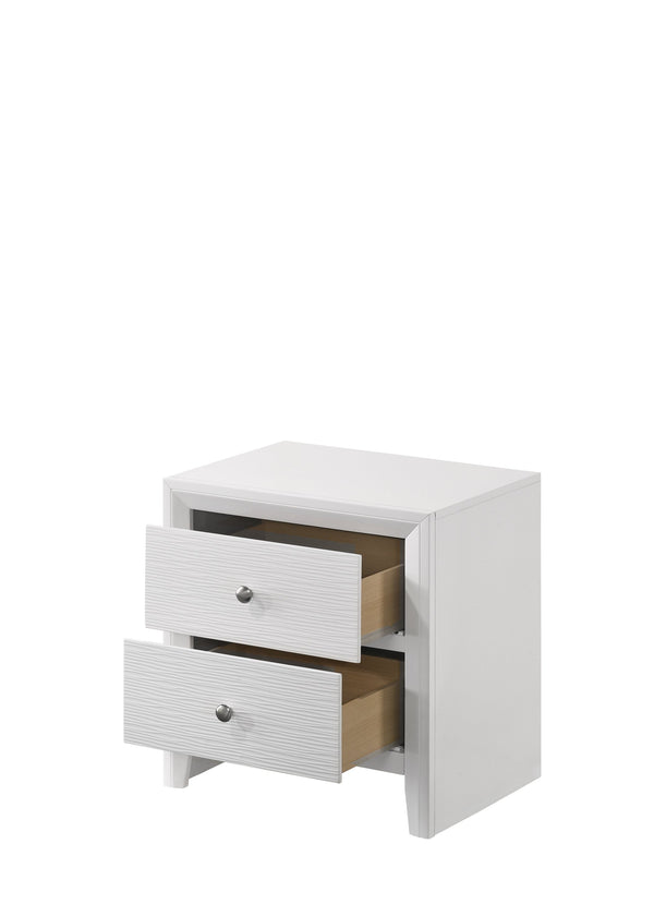 English Elm Contemporary sleek 2-drawer nightstand with recessed drawers, chrome handles, black base rail, modern bedside storage White 24.8 L x 18.75 W x 27.5 H B011P159825