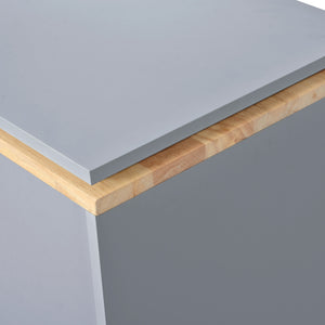 English Elm K&K Rolling Kitchen Island with LED Lighting, Power Outlets, Fluted Glass Doors and Mobile Storage Hub Grey-Blue WF316018AAG