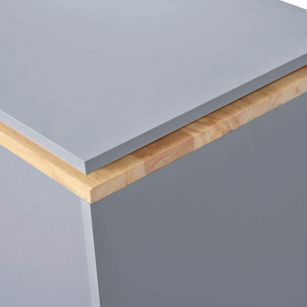 English Elm K&K Rolling Kitchen Island with LED Lighting, Power Outlets, Fluted Glass Doors and Mobile Storage Hub Grey-Blue WF316018AAG