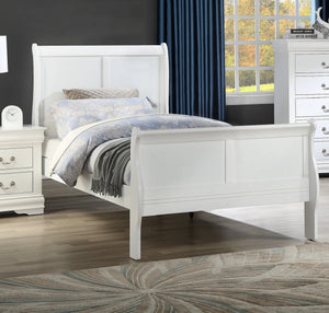 English Elm Twin White Louis Phillipe Sleigh Bed – Solid Wood Twin Bedframe, Transitional Design, Storage-Ready B011S00762