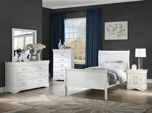 English Elm Twin White Louis Phillipe Sleigh Bed – Solid Wood Twin Bedframe, Transitional Design, Storage-Ready B011S00762