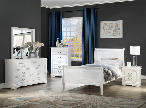 English Elm Twin White Louis Phillipe Sleigh Bed – Solid Wood Twin Bedframe, Transitional Design, Storage-Ready B011S00762