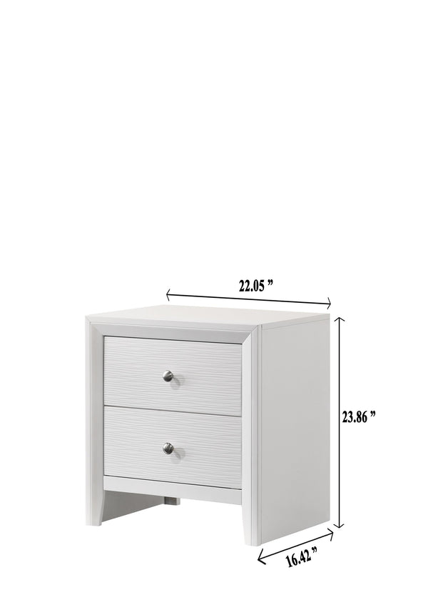 English Elm Contemporary sleek 2-drawer nightstand with recessed drawers, chrome handles, black base rail, modern bedside storage White 24.8 L x 18.75 W x 27.5 H B011P159825