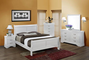 English Elm Full Size Bed White Louis Phillipe Sleigh Design Solid Wood 84.5"L Transitional Bedroom Centerpiece with Bracket Feet and Dovetail Craftsmanship B011S00761