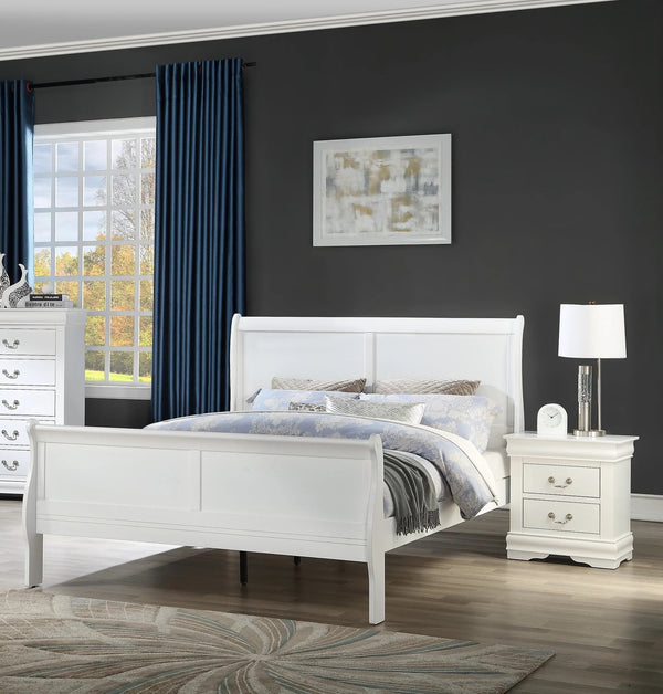 English Elm Queen Sleigh Bed White Louis Philippe Solid Wood 1pc – Transitional Dovetail Craftsmanship, Storage-Ready Design B011S00760