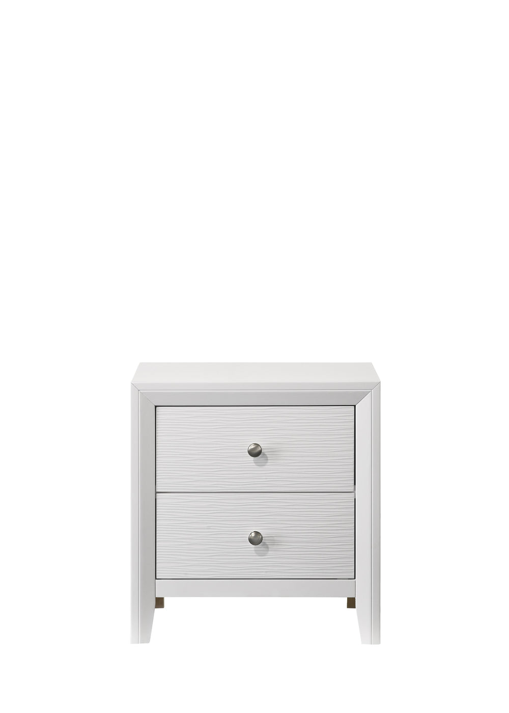 English Elm Contemporary sleek 2-drawer nightstand with recessed drawers, chrome handles, black base rail, modern bedside storage White 24.8 L x 18.75 W x 27.5 H B011P159825