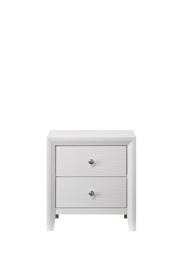 English Elm Contemporary sleek 2-drawer nightstand with recessed drawers, chrome handles, black base rail, modern bedside storage White 24.8 L x 18.75 W x 27.5 H B011P159825