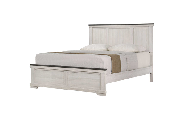English Elm Farmhouse Rustic Antique White Panel Queen Bed with Tapered Feet Low Footboard and Brown Top Finish Brown white 68.8 L x 39 W x 7 H B011S00754