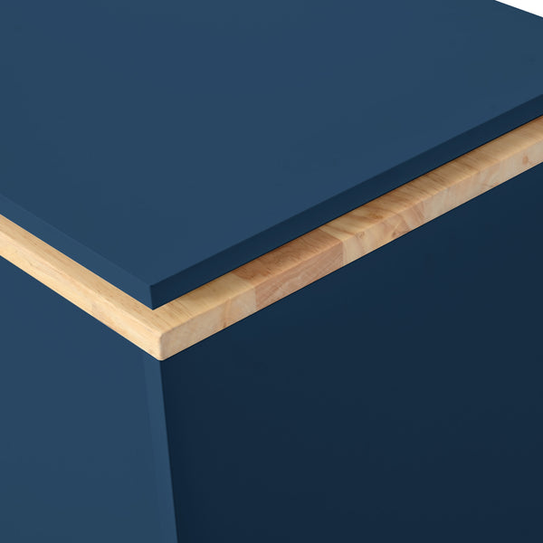 English Elm K&K Rolling Kitchen Island with LED Lighting, Power Outlets, Fluted Glass Doors and Mobile Storage Hub Navy Blue WF316018AAN