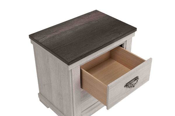 English Elm 1pc Leighton Nightstand Gray White Finish Rustic Farmhouse Two Drawer End Table Solid Wood 24.7"H B011P233931