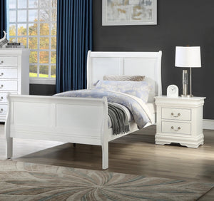 English Elm Twin White Louis Phillipe Sleigh Bed – Solid Wood Twin Bedframe, Transitional Design, Storage-Ready B011S00762
