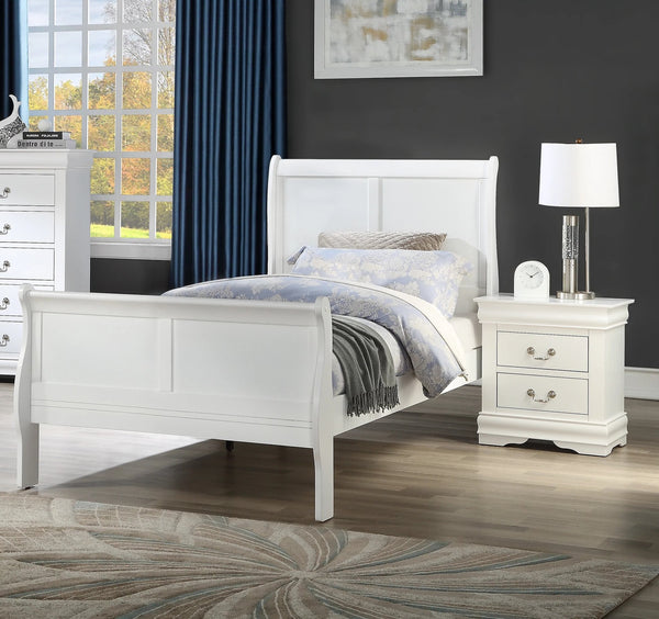 English Elm Twin White Louis Phillipe Sleigh Bed – Solid Wood Twin Bedframe, Transitional Design, Storage-Ready B011S00762