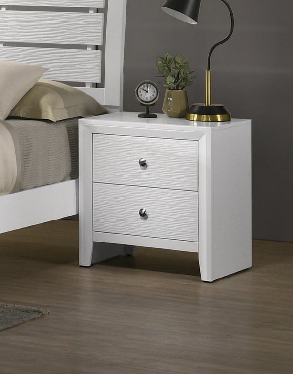 English Elm Contemporary sleek 2-drawer nightstand with recessed drawers, chrome handles, black base rail, modern bedside storage White 24.8 L x 18.75 W x 27.5 H B011P159825