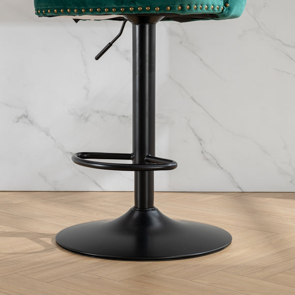 English Elm Swivel Velvet Barstools with Tufted Back and Hand-Hammered Rivets, Adjustable 25–33" Height Green W1143P151486