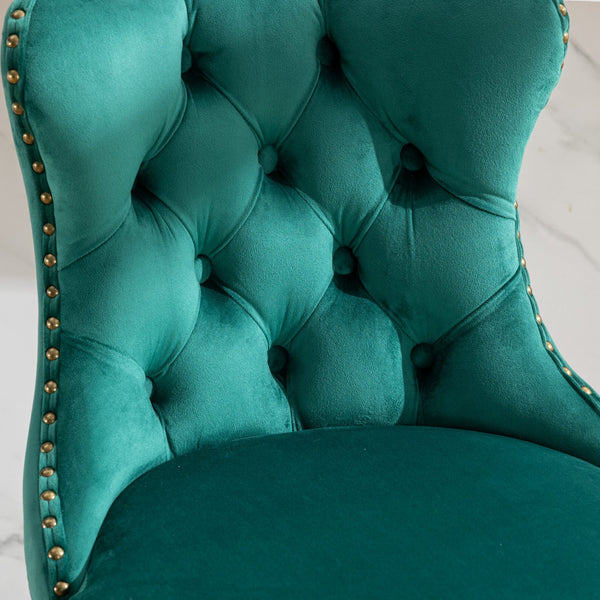 English Elm Swivel Handcrafted Tufted Velvet Barstool with Back, Adjustable 25–33" Height, Stable 17.7" Base Green W1143P151486