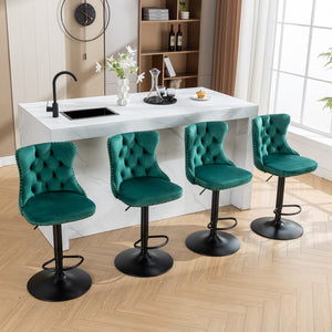 English Elm Swivel Velvet Barstools with Tufted Back and Hand-Hammered Rivets, Adjustable 25–33" Height Green W1143P151486