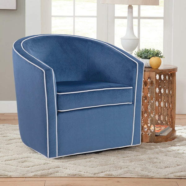 English Elm Kendall Velvet Swivel Accent Chair with Contrasting Welt, Barrel Back Comfort, Durable Style Blue B050P157989