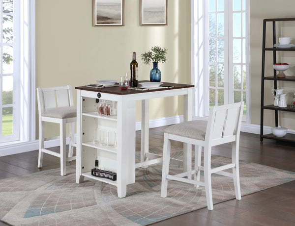 English Elm Graham Counter Height Dining Set with Usb Charging Open Shelf and Upholstered Chairs White B061S00812