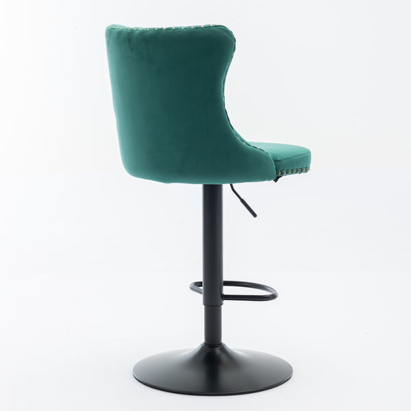 English Elm Swivel Velvet Barstools with Tufted Back and Hand-Hammered Rivets, Adjustable 25–33" Height Green W1143P151486