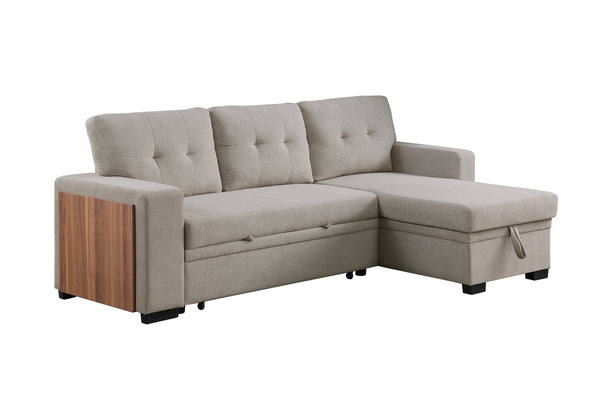 English Elm 3 Linen-Blend Upholstered Sectional Sofa with Chaise, Hidden Storage, Pull-Out Loveseat & Cupholder Light Gray B102S00066
