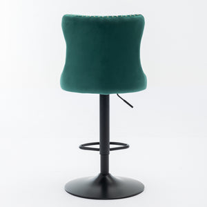 English Elm Swivel Velvet Barstools with Tufted Back and Hand-Hammered Rivets, Adjustable 25–33" Height Green W1143P151486