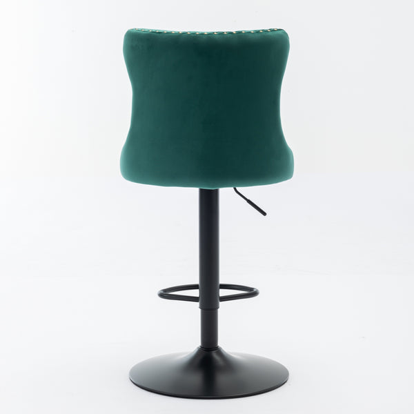 English Elm Swivel Velvet Barstools with Tufted Back and Hand-Hammered Rivets, Adjustable 25–33" Height Green W1143P151486