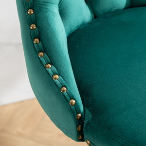 English Elm Swivel Handcrafted Tufted Velvet Barstool with Back, Adjustable 25–33" Height, Stable 17.7" Base Green W1143P151486