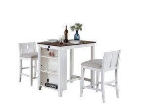 English Elm Graham Counter Height Dining Set with Usb Charging Open Shelf and Upholstered Chairs White B061S00812